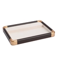 Walnut finish jewelry display tray with cream velvet lining and gold metal corners - Ring Row Empty Tray Beige