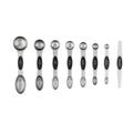 8-piece stainless steel measuring spoon set with black silicone handles and leveler tool - 8-Piece Double-Sided Measuring Spoon Set (Black Handles)