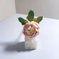 Handcrafted crochet rose with orange yarn and a white bubble candle for home decor - Single Stem Finished / White Edged Orange