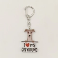 Dettaglio del portachiavi Greyhound in acrilico con stampa I Heart My Greyhound e gancio - Stile Greyhound (3)