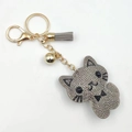Portachiavi gatto con strass argento, campanellino dorato e nappina grigia chic - Grigio Baffi Neri