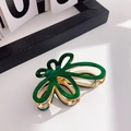 Pince à cheveux fleur en acétate vert foncé élégante avec cadre en métal doré - Petit-7cm / Vert Foncé