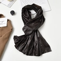 Dark brown pleated leather scarf with a glossy finish and a minimalist Korean design - Dark Coffee