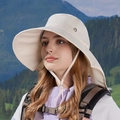Beige wide-brim sun hat with neck protection flap and ponytail hole for outdoor use - Beige(8901)