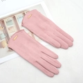 Rosa Winterhandschuhe aus Wildlederimitat mit elegantem Golddekor und Touchfunktion - Einheitsgröße / Altrosa