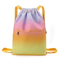 Waterproof drawstring backpack with purple to yellow gradient and front zipper pocket - Rainbow Gradient