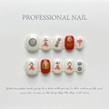 Japanese style mahjong theme press-on nails set with red and gold character art - Large (L) / Mahjong (Random Details)