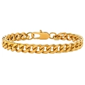 Detailed close-up of a high-polish gold stainless steel Cuban link chain with lobster clasp - 8mm Single Row Cuban Link / 23CM / Gold