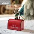 Buzón de Navidad rojo retro con reno y mini árbol, tamaño de 6x11,5 cm - Buzón Rojo Alce