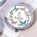 Compact makeup mirror with watercolor butterfly wreath and Happy Birthday text - Birthday Butterfly Wreath