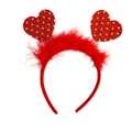 Red sequin heart headband with white polka dots and fluffy feather accents for Valentine - Style 23 Custom