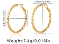Detaillierte Maße der 18K vergoldeten Messing-Creolen mit gedrehtem Textur-Design - Glänzend Goldener Gedrehter Ringstil (KE0997-8) / 18K-Gold