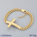 Gouden roestvrijstalen Cubaanse schakelarmband met gegraveerd kruis voor heren - Goud (KB210837-KFC)