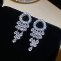 Sparkling silver-toned tiered drop earrings with paved clear cubic zirconia stones - Multi-Layer Waterdrop Tassel Drops / Silver