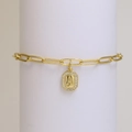 Golden paperclip chain bracelet featuring a sparkling rhinestone octagon letter A pendant - Letter A