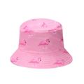 Pink flamingo print sun bucket hat for summer beach travel with a casual flat top style - Flamingo Print / Pink