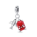 Silberner Flugzeug- und roter Koffer-Anhänger mit kleinem Diamanten für DIY-Armbänder - Reiseurlaub - Roter Gepäckanhänger