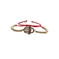 Hamsa Hand gold beaded bracelet with red adjustable rope and colored zircon stones - Red Cord Gold Metal Beads