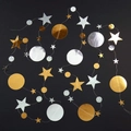 Golden and silver star and circle paper garland banners for birthday party decoration - 4 Meters / Round Star Garland Gold Silver Mix