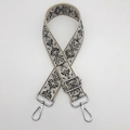 Ethnic style beige and black embroidery wide strap with silver metal buckles - Beige Grey Black Silver Hook