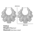 Chic silver stainless steel hollow hoop earrings with textured spiral shell design - Large Silver Hollow Style (EH119)