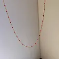 Minimalist gold plated stainless steel necklace with small faceted red beads - Rose Red Enamel Style (D1147)