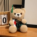 Abschluss-Teddybär in grünem Talar mit Congratulations-Schärpe und Diplomrolle - Kamelfarbener Bär-Grüne Kleidung / 18cm