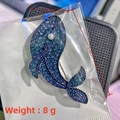 Blue rhinestone whale brooch with white pearl accent, size 5.6cm by 2.2cm, weight 8g - Silver Blue Rhinestone Whale