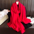 Solid red satin silk scarf for women featuring a smooth glossy finish and soft texture - Red