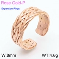 Anillo abierto trenzado de acero chapado en oro rosa 8mm diseño ajustable - Talla única / Oro Rosa (KR106486-KFC)