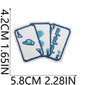 Detail of embroidered card patch showing precise blue borders and 5.8cm x 4.2cm dimensions - Poker Clouds