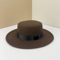 Elegant dark brown wool felt boater hat with a black ribbon band for women and men - Adjustable M (56-58cm) / Coffee