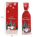 Funda navideña para botella de vino de terciopelo rojo con dibujos de Papá Noel y nieve - Árbol de Navidad
