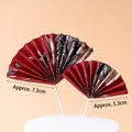 Chinese style red and gold fan cake toppers for birthdays in 7.3cm and 5.3cm sizes - Red Cotton Paper Folding Fans 5 Pairs (large And Small)