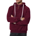 Detail of burgundy heavy fleece hoodie with white drawstring and half-zipper closure - S / Burgundy