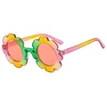 Kids flower-shaped sunglasses with a vibrant pink, yellow, and green gradient frame - Yellow Green Pink Gradient Frame Pink Lens