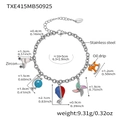 Silver stainless steel charm bracelet with zircon and oil drip pendants including globe and horse - Steel Color Hot Air Balloon Rocking Horse Pendant Bracelet (TXE415MB50925) / Steel
