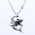 Robuste Haifisch-Halskette aus Edelstahl mit Vintage-Silber-Finish auf Box-Kette - Hai Design Anhänger (Ohne Kette)(B1510)