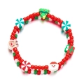 Bracelet de perles de Noël avec breloques Père Noël et rennes en rouge vert et blanc - Ensemble Double Couche