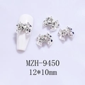 Detalle de dijes para uñas con lazo plateado y diamantes de corazón, de 12x10mm - Base de Plata Corazón Blanco (9450)