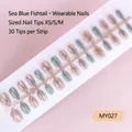 30pcs sea blue fishtail press-on nails with metallic polarized gradient effect in XS S M - Sea Blue Fishtail Style (MY027-T)
