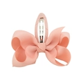 Sweet macaron pink grosgrain ribbon bow hair clip with fabric-wrapped metal BB snap base - Pink