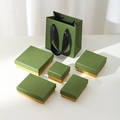 Retro green jewelry gift box set with gold trim and matching ribbon handled paper bags - Green And Gold Lidded Box (blank Version) / Size 1 5*5*3cm