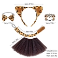 5-piece leopard print animal costume set with cat ear headband, bowtie, tail and tutu - Gold Velvet Furry Leopard 3-Piece Set + Face Sticker + Leopard Tutu Skirt