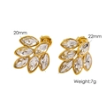 Pendientes de hoja en acero inoxidable de 18K con circonitas transparentes corte marquise - Blanco