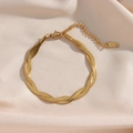 Bracciale a doppia catena serpente intrecciata in oro K18 su raso beige - Bracciale / Oro