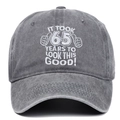 Distressed dark grey 65th birthday embroidered cotton baseball cap with slogan - Adjustable / Grey Washed 65 Years