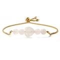 Detail of adjustable 14K gold plated box chain bracelet featuring white heart gemstone - Rose Quartz