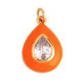 Pear-shaped orange enamel pendant with gold trim and clear cubic zirconia stone - Waterdrop Orange
