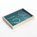 Solid wood jewelry tray with dark green velvet lining for rings and bracelets - Natural Wood Flat Tray-Green Velvet